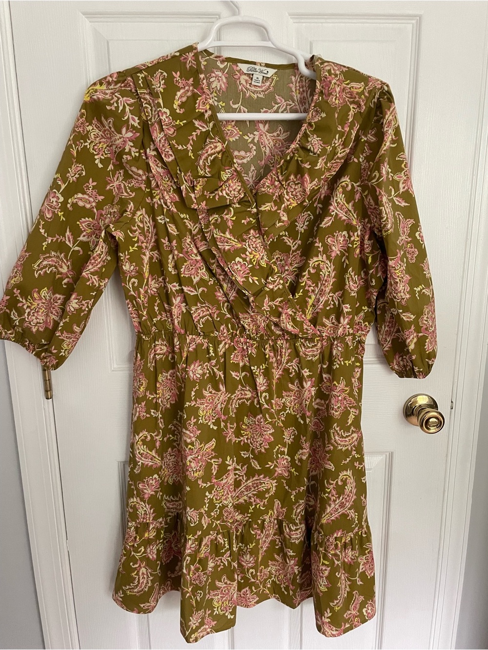 The Pioneer Woman Olive & Pink Paisley Midi Wrap Dress